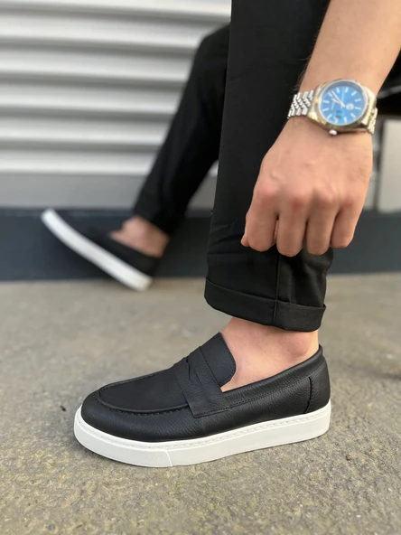 JET-180 Estilo X Bağcıksız Cilt Erkek Günlük Spor Klasik Ayakkabı CBT - Siyah - Resim 3