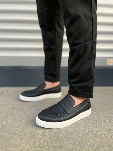 JET-180 Estilo X Bağcıksız Cilt Erkek Günlük Spor Klasik Ayakkabı CBT - Siyah - Resim 2