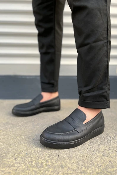 JET-180 Estilo X Bağcıksız Cilt Erkek Günlük Spor Klasik Ayakkabı CST - Siyah - Resim 3