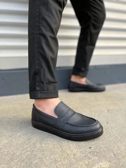 JET-180 Estilo X Bağcıksız Cilt Erkek Günlük Spor Klasik Ayakkabı CST - Siyah ürün görseli