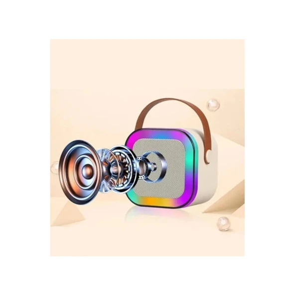 Karaoke Kablosuz Hoparlör Mikrofonlu Rgb Işıklı Bluetooth Speaker Tf Kart/usb Beyaz - 3