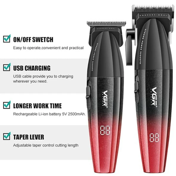 VGR V-640 Profesyonel Saç Kesme Makinesi – 9000 RPM, Paslanmaz Çelik, USB Şarjlı - 3