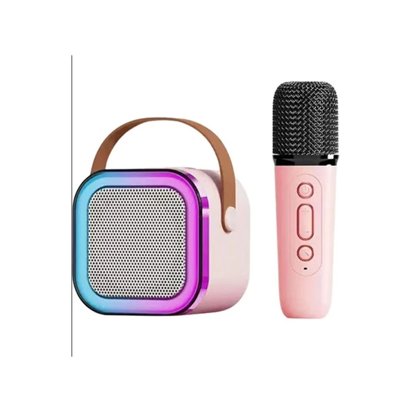 Karaoke Kablosuz Hoparlör Mikrofonlu Rgb Işıklı Bluetooth Speaker Tf Kart/usb Pembe - 3