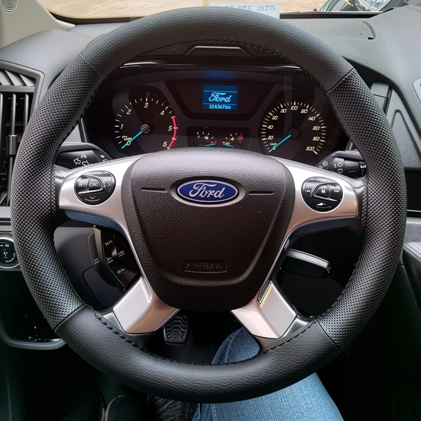 DİKİŞLİ DİREKSİYON KILIFI SİYAH DERİ NOKTALI DERİ SİYAH DİKİŞLİ F.OR.D TRANSİT İÇİN ürün görseli