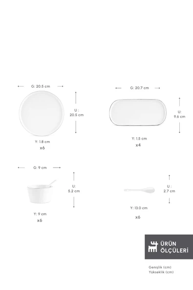 Forever Bone Bomo 22 Parça 6 Kişilik Kahvaltı Seti Platin - 2