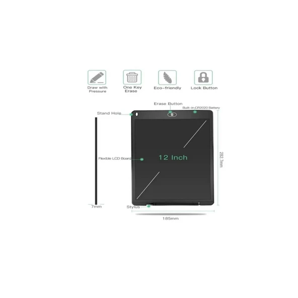 12 Inc Renkli Lcd Grafik Dijital Kalemli Çizim Tableti Yazı Tahta Not Yazma Eğitim Tableti Kırmızı - 4