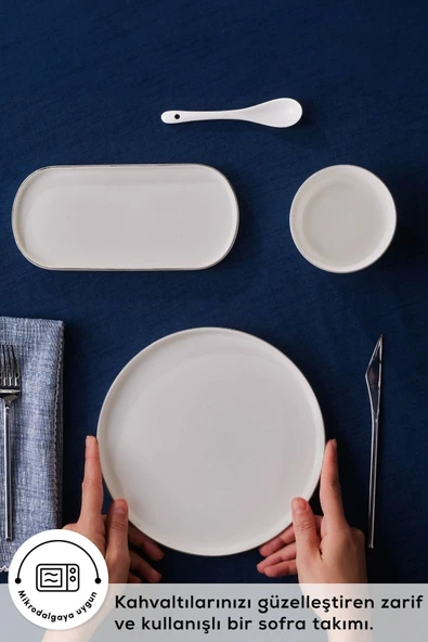 Forever Bone Bomo 22 Parça 6 Kişilik Kahvaltı Seti Platin - 5