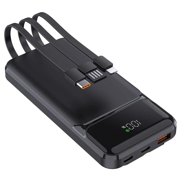 PowerBoost NIGHT 135B 10000mAh 22.5WDahiliKablo LCD GizliLED Siyah Taşınabilir Şarj Cihazı Powerbank - 3