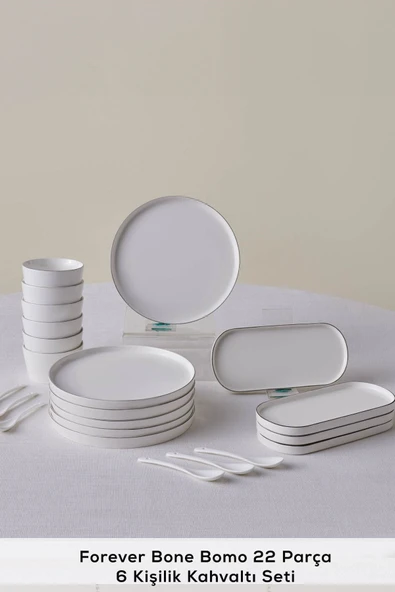 Forever Bone Bomo 22 Parça 6 Kişilik Kahvaltı Seti Platin - 3
