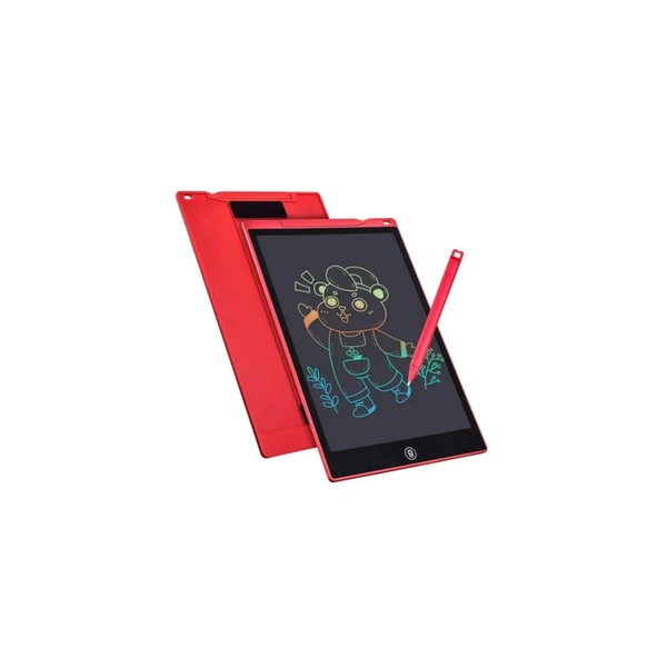 12 Inc Renkli Lcd Grafik Dijital Kalemli Çizim Tableti Yazı Tahta Not Yazma Eğitim Tableti Kırmızı - 1