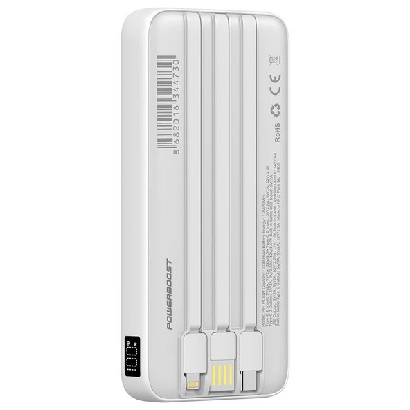 PowerBoost PRIME 130W 10000mAh 22.5W Dahili Kablolu LCD Beyaz Taşınabilir Şarj Cihazı Powerbank - 2