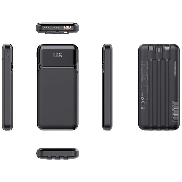 PowerBoost NIGHT 125B 10000mAh 22.5W Dahili Kablolu LCD Siyah Taşınabilir Şarj Cihazı Powerbank - 4