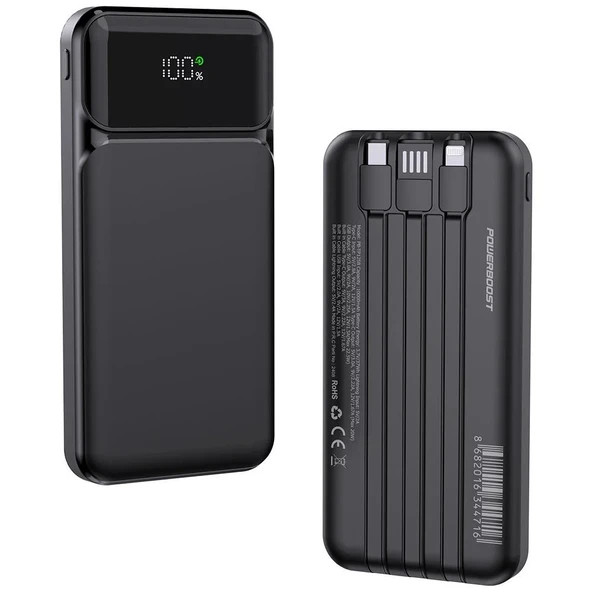 PowerBoost NIGHT 125B 10000mAh 22.5W Dahili Kablolu LCD Siyah Taşınabilir Şarj Cihazı Powerbank - 5