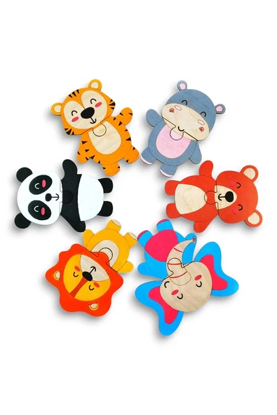 Ahşap Baby Puzzle 6 Hayvan, 2 Parçalı Yapboz - 1