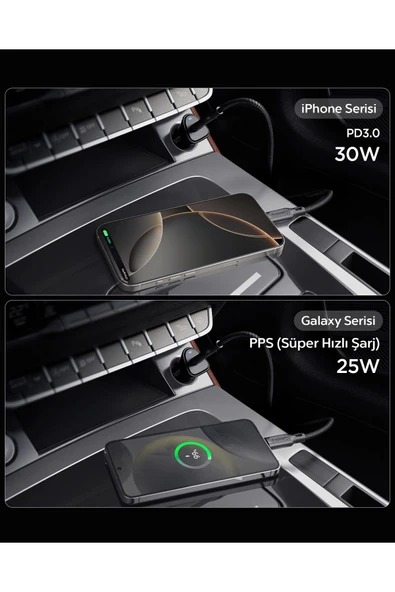 Spigen 30W USB-C Araç içi Hızlı Şarj Aleti Samsung PPS Güç Adaptörü  Type-C PD 3.0 EV301 - ACP08699 - 5