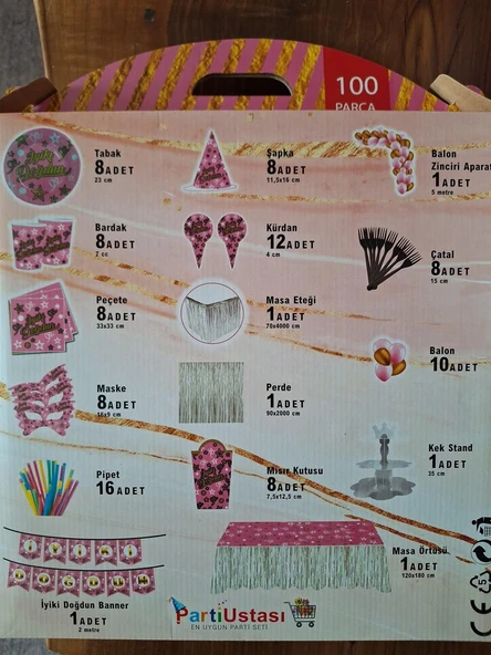 100 Parça Pembe Konsept Doğum Günü Seti - 2