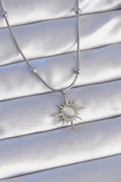 316L Çelik Gümüş Renk Sedefli Yıldız Model Kolye - TJ-BKO8890 ürün görseli 1