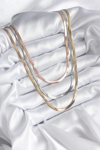 316L Çelik Mix Renk İtalyan Zincir Model Kadın Kolye - TJ-BKO8208 - Resim 2