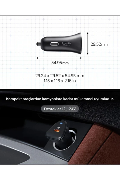 Spigen 30W USB-C Araç içi Hızlı Şarj Aleti Samsung PPS Güç Adaptörü  Type-C PD 3.0 EV301 - ACP08699 - 9