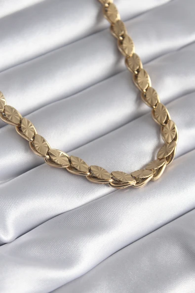 316L Çelik Gold Renk Lazer Kesim Arpa Zincir Model Kadın Kolye - TJ-BKO8285 ürün görseli 1
