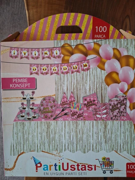 100 Parça Pembe Konsept Doğum Günü Seti - 1