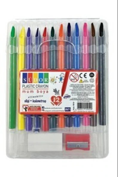 Südor Plastik Crayon 12 Li Mum Boyası (silgi + Kalemtraş Hediyeli) ürün görseli