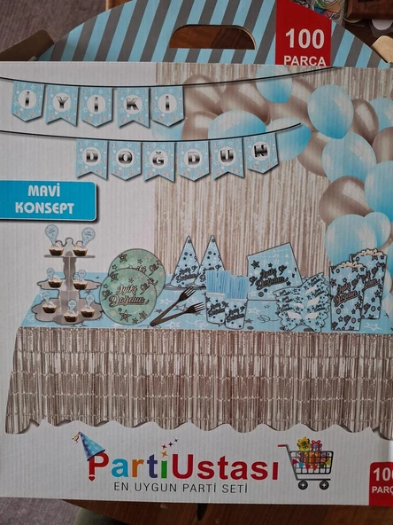100 Parçalı Mavi Konsept Doğum Günü Seti - 1