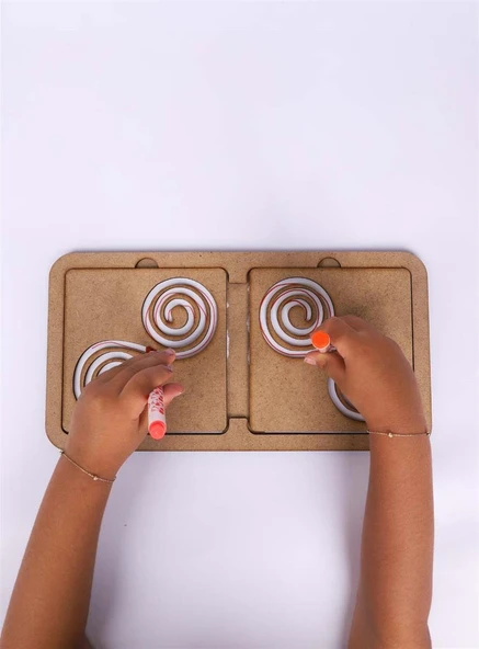 Ahşap Montessori El Kası Geliştirme Spiral Çizgi Oyunu - 1