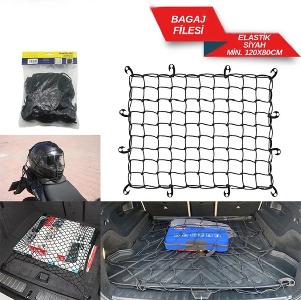 Bagaj Filesi 120 x 80cm-Elastik File Siyah-Oto Bagaj Eşyası Sabitleyici - 1