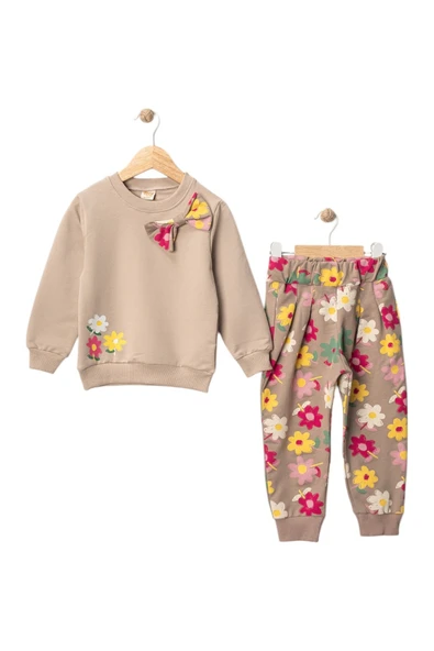 İki İp Çiçek Baskılı Kız Eşofman Takım 2/5 Yaş