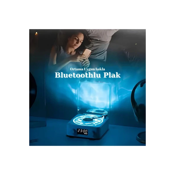 Waves Nostalji Plak Görünümlü Bluetooth Hoparlör 3d Ses Dalgası Retro Müzik Plak Mavi - 3