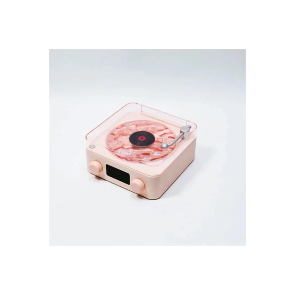 Waves Nostalji Plak Görünümlü Bluetooth Hoparlör 3d Ses Dalgası Retro Müzik Plak Pembe - 2