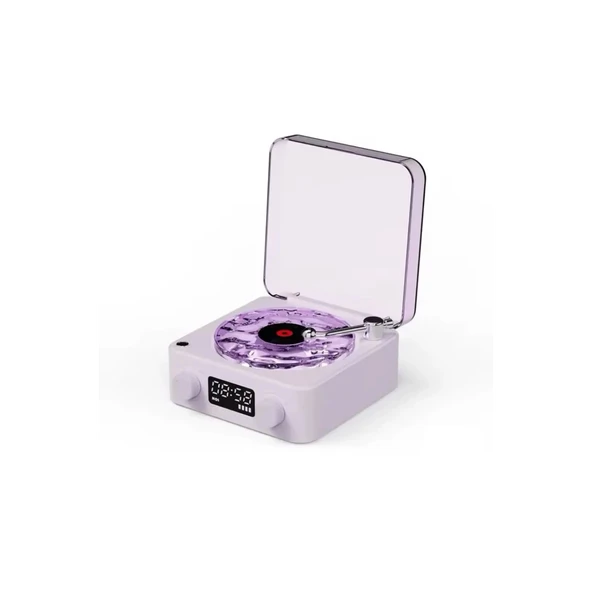 Waves Nostalji Plak Görünümlü Bluetooth Hoparlör 3d Ses Dalgası Retro Müzik Plak Mor - 1