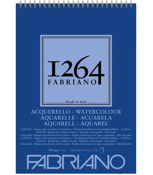 Fabriano 1264 w c suluboya defteri 300 gr A5 20 yp spiralli ürün görseli