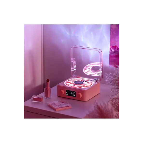 Waves Nostalji Plak Görünümlü Bluetooth Hoparlör 3d Ses Dalgası Retro Müzik Plak Pembe - 3