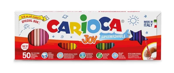 CARİOCA JOY SÜPER YIKANABİLİR KEÇELİ BOYA KALEMİ 50'Lİ (1/2 METRE) - 1