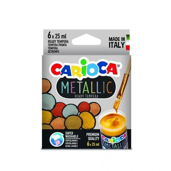 CARİOCA METALİK TEMPERA SULU BOYA SÜPER YIKANABİLİR 6X25 ML 6 RENK ürün görseli