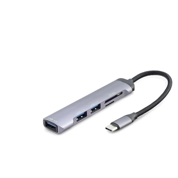 Usb Hub Combo 5In1 Usb Type-C Sd + Tf Card Gri HDX7039