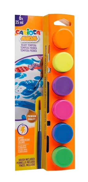 CARİOCA FOSFORLU TEMPERA SULUBOYA SÜPER YIKANABİLİR FIRÇALI 6*25 ML 6 RENK KARIŞIK ürün görseli