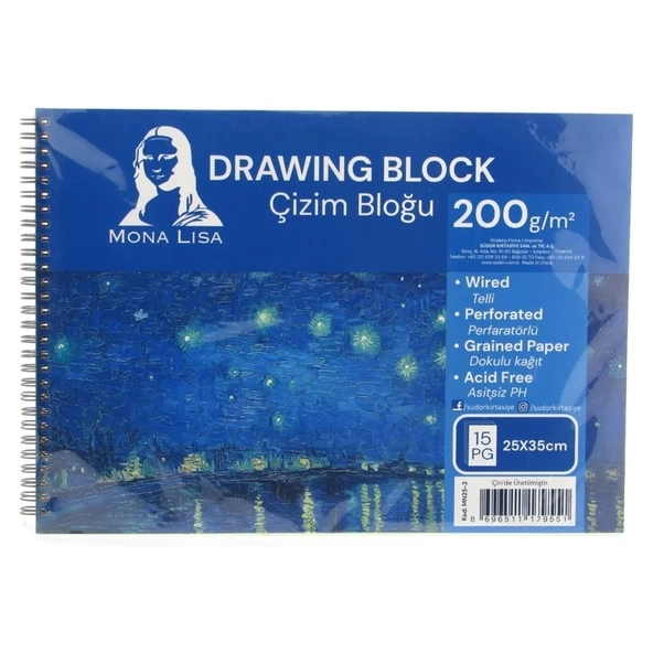 Monalisa Resim Defteri  Yandan Spiralli 200 Gr 15 Yp Mn25-2 25x35 - 1