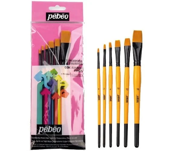 Pebeo set 3 6'lı Düz Kesik Kısa Saplı Fırça Seti - No: 0, 2, 4, 10, 12, 18 - 1