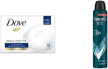Dove Beauty Cream Bar Katı Güzellik Sabunu Original Nemlendirici Etkili, 4x90 g ve Rexona Men Erkek Sprey Deodorant Xtra Cool 72 Saat Kesintisiz Üstün Koruma 200 ml