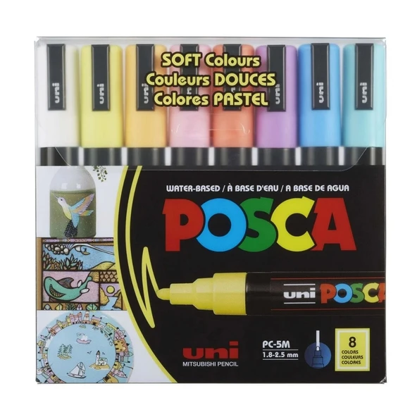 Uni Posca 1.8-2.5 Su Bazlı Poster Markörü Sotf Renk 8'Li Pc-5M/8c Sc Set ürün görseli