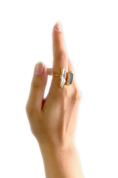 Sova Altın Pirinç Kaplama Özel Tasarım Hafif Doğal Taş Ayarlanabilir Şık Kararmaz Kadın Yüzük - 2