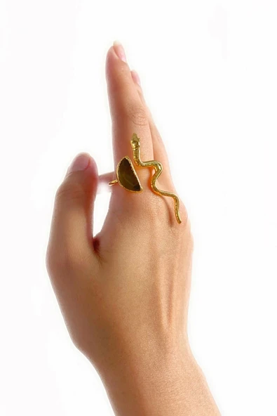 Rases Altın Pirinç Kaplama Özel Tasarım Hafif Doğal Taş Ayarlanabilir Şık Kararmaz Kadın Yüzük - 2