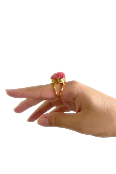 Oslo Özel Tasarım Hafif Kararmaz Doğal Taş Detaylı Ayarlanabilir Altın Pirinç Kaplama Kadın Yüzük - 5