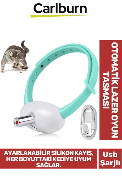 Premium Usb Şarjlı Ayarlanabilir Silikon Kayış 2 Modlu Otomatik Kapanma Kedi Lazer Oyun Tasması