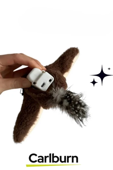 Premium Avcılık İçgüdüsünü Ortaya Çıkaran Kanat Çırpan Sesli Usb Şarjlı Peluş Uçan Kuş Oyuncak - 5