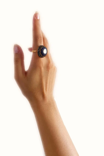 Mead Özel Tasarım Hafif Kararmaz Doğal Taş Detaylı Ayarlanabilir Altın Pirinç Kaplama Kadın Yüzük - 3