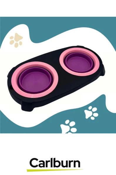 Premium Ayarlanabilir Yükseklik Kedi Köpek İkili Katlanabilir Evcil Hayvan Mama Su Kabı Standı 500Ml - 3